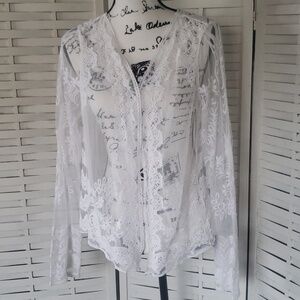 Sundace white lace long sleeve semisheer open cardigan size L